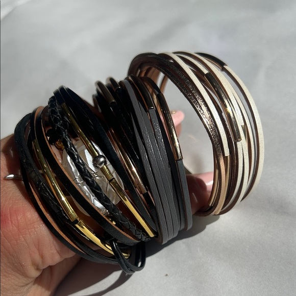 Vintage multi strand leather Stylish Multi-Strand Bracelets magnetic closure o/s - Picture 8 of 9